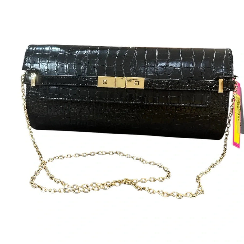 Catherine Malandrino Elegant Black Crocodile-Embossed Clutch Bag